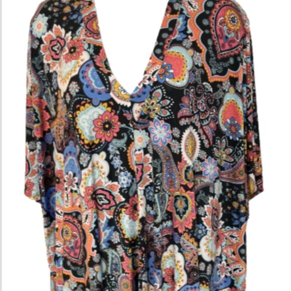 Josie Natori ladies Med Multicolor Comfort Muumuu Style Cold-Shoulder soft Top - Picture 1 of 15